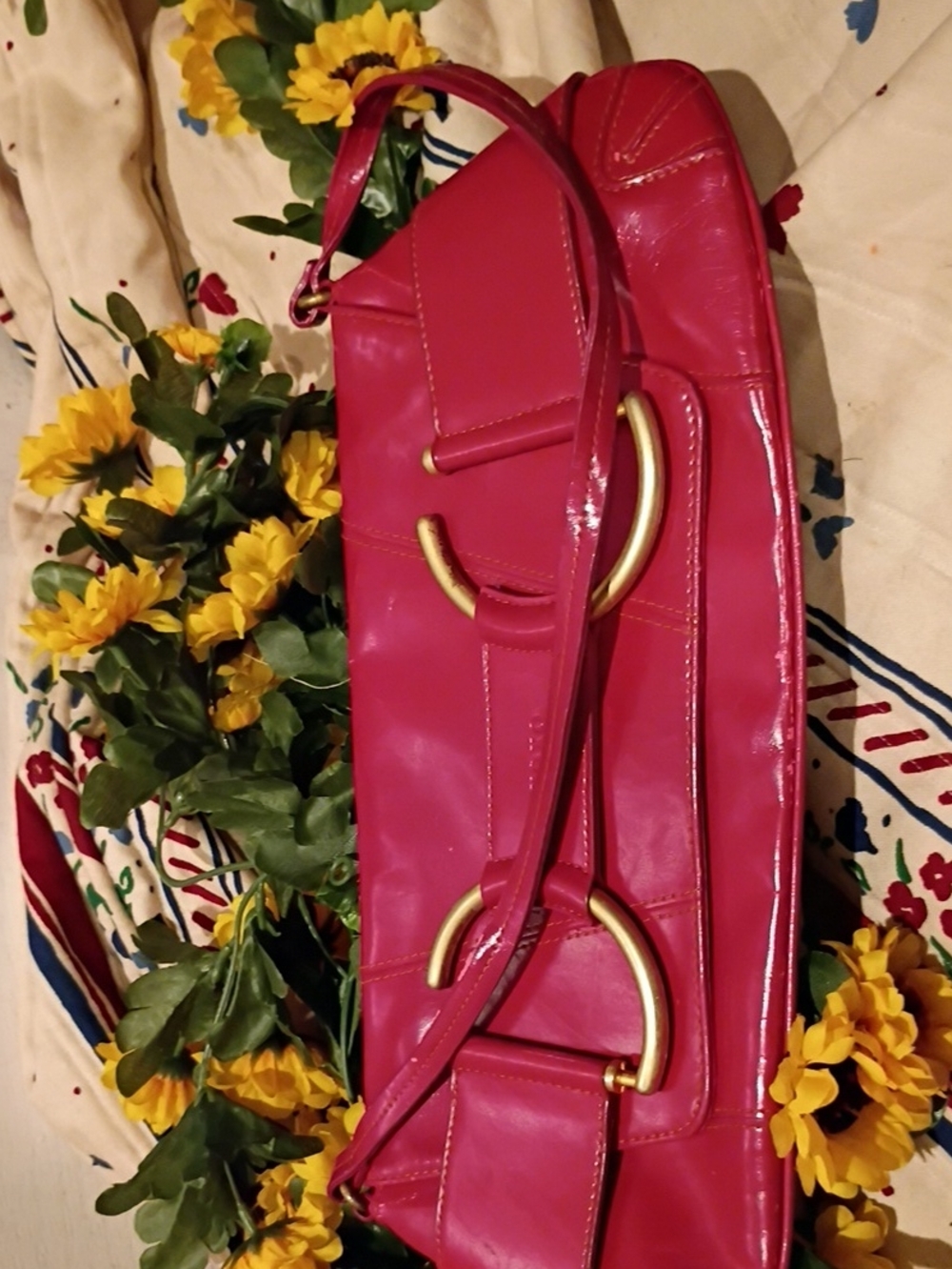 Fuchsia Shoulder Bag with Gold Ring Details